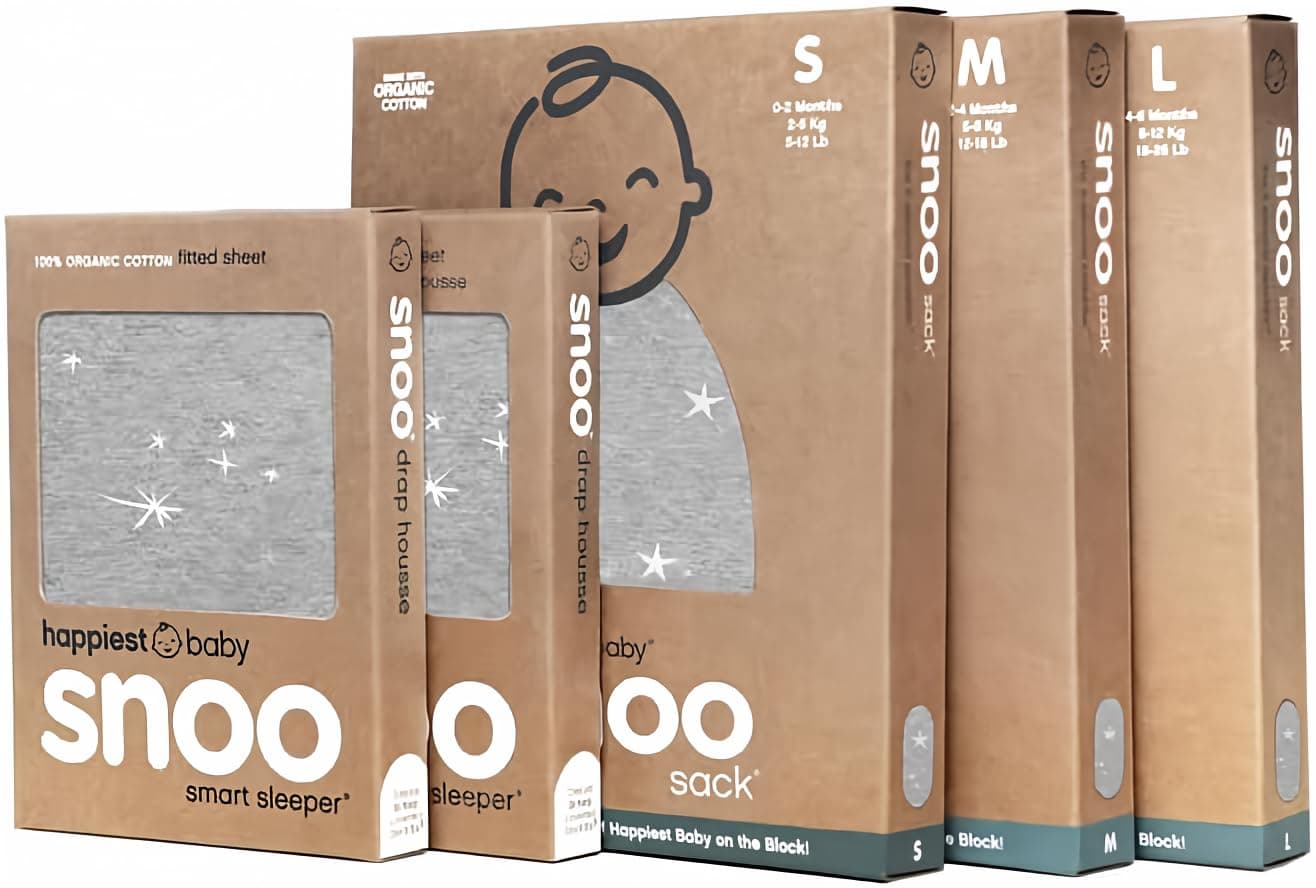 The Big Bundle 100% Organic Cotton - Includes 3 SNOO Sacks and 2 SNOO Bassinet Fitted Sheets (Graphite Stars)