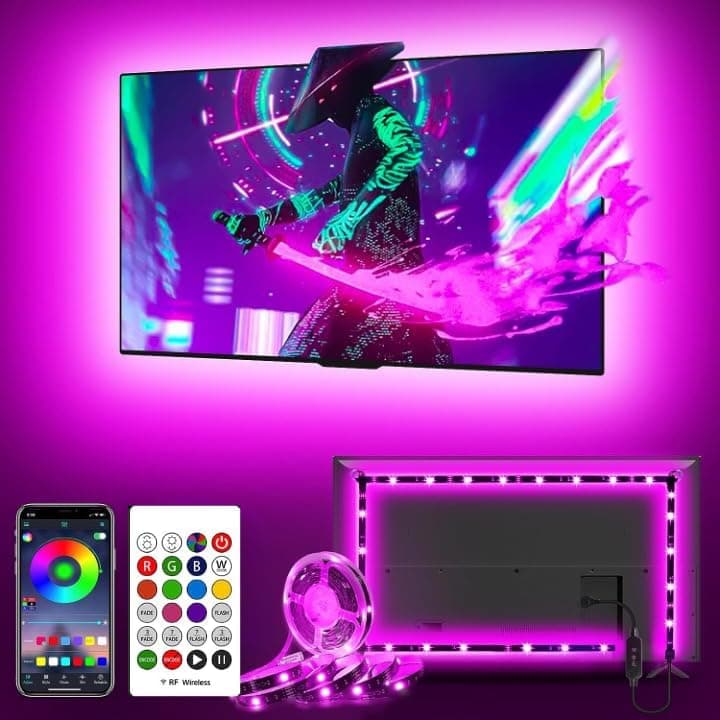 - 5V USB Led Strip Light – Music Sync RGB Multicolor Background Lighting for TV PC Laptop Bias Lighting Gaming Room | TV Backlight Bluetooth App. and Remote Controlled (3 Meter for 40-49" TV's)