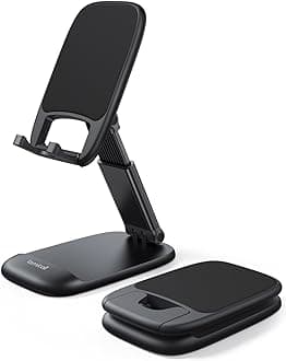 Lamicall Cell Phone Stand for Desk - [Height Adjustable] Foldable Mobile Phone Holder, Portable Stand for iPhone 17 16 15 14 13 12 11 Pro Max Plus Air, Galaxy S25, Telephone, Office Gift Accessories