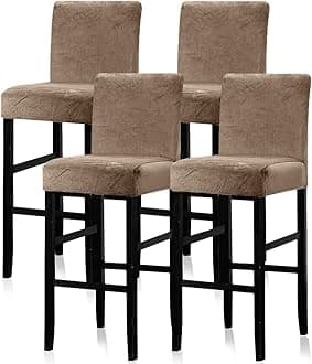 Lellen Bar Stool Covers Set of 4 - Velvet Chair Cover,Stretch Bar Stool Seat Covers,Removable Bar Chair Covers with Backs,Counter Height Bar Stool Chair Covers for Kitchen Dining Room Cafe(Taupe)