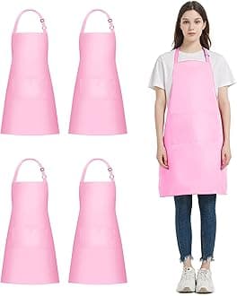 4 Pack Chef Aprons, Black Apron with 2 Pockets, Waterproof Adjustable Apron for Men, Women, Professional Kitchen Apron for Kitchen, Gardening, Restaurant, Barbecue, Coffee