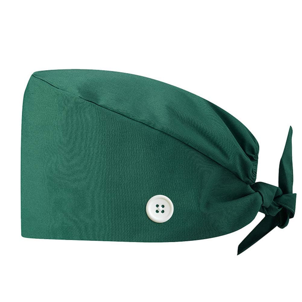 TOSFOGO Upgrade Working Cap with Buttons, Adjustable Working Hat Tie Back Head Cover Headwear Sweatband for Women Men (Green)