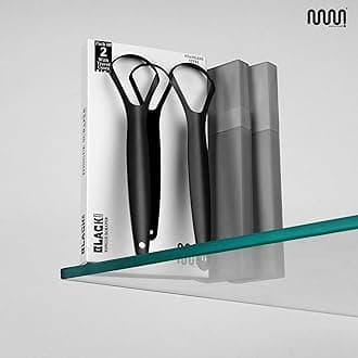 MasterMedi Black Tongue Scraper with Cases (Spoon Shape, 2 Pack), Tongue Scrubber for Bad Breath Treatment, Easy to Use Tongue Scraper for Adults, Tongue Cleaner for Oral Care