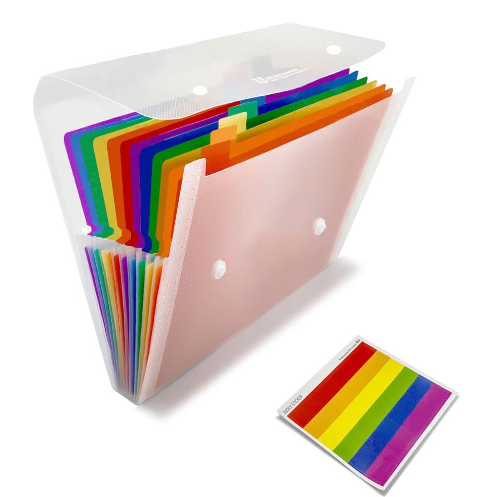 13 Pockets Portable File Folders, A4 Expanding Document Folder, Plastic Expandable Accordian Organizer