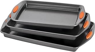 Nonstick Bakeware Set with Grips, Nonstick Cookie Sheets / Baking Sheets - 3 Piece, Gray with Orange Grips