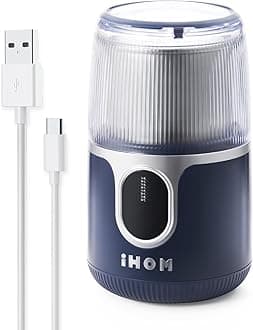 Cordless Coffee Grinder Electric - USB Rechargeable, 304 Stainless Steel Blade, 85 Grinds Per Charge, for Espresso, Spices, Home, Travel, Camping - Blue