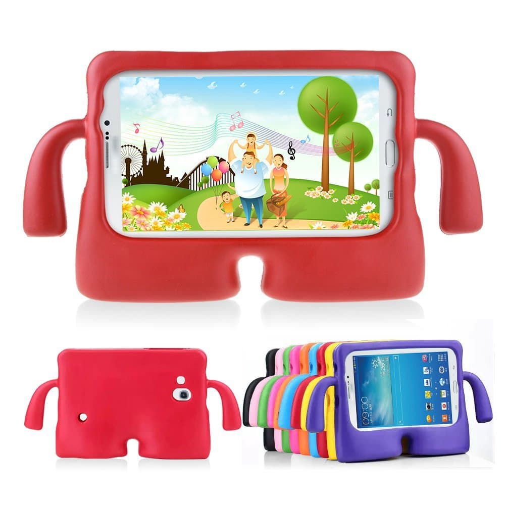 Lioeo Samsung Galaxy Tab 3/3 Lite 7.0 Case for Kids Rubber Shock Proof Protective Case Cover with Carry Handle for Samsung Galaxy Tab 3/3 Lite Tablet 7 inch Screen (Red)