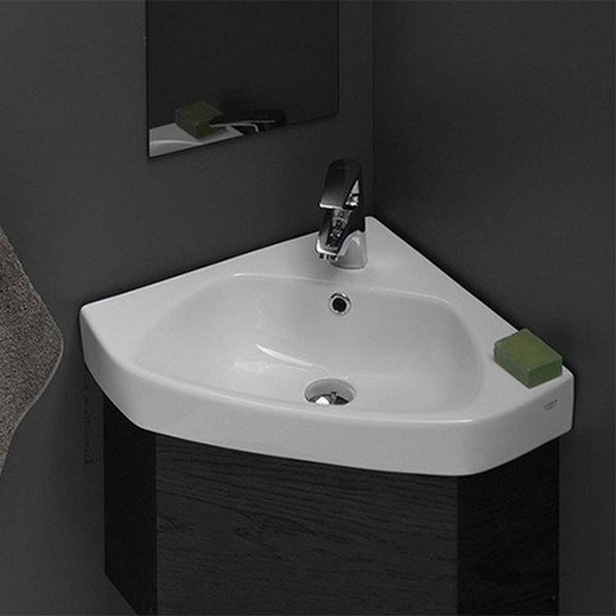 CeraStyle 001900-U-One Hole Arda Corner Ceramic Self/Wall Mounted Bathroom Sink, White