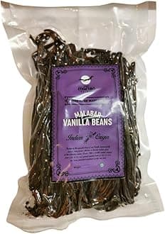 Malabar Vanilla Beans Gourmet Grade | 1.5-2% Vanillin | 25-30% Moisture | Natural & Pure | For Baking, Extract, Coffee, Brewing, Cooking | Single Origin (250G)
