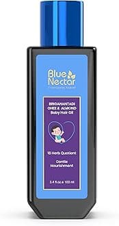 Blue Nectar Ayurvedic Baby Hair Oil for Newborn with Organic Ghee, Almond, Olive & Coconut Oil for Hair Growth and Scalp Moisturization (18 Herbs, 100ml)