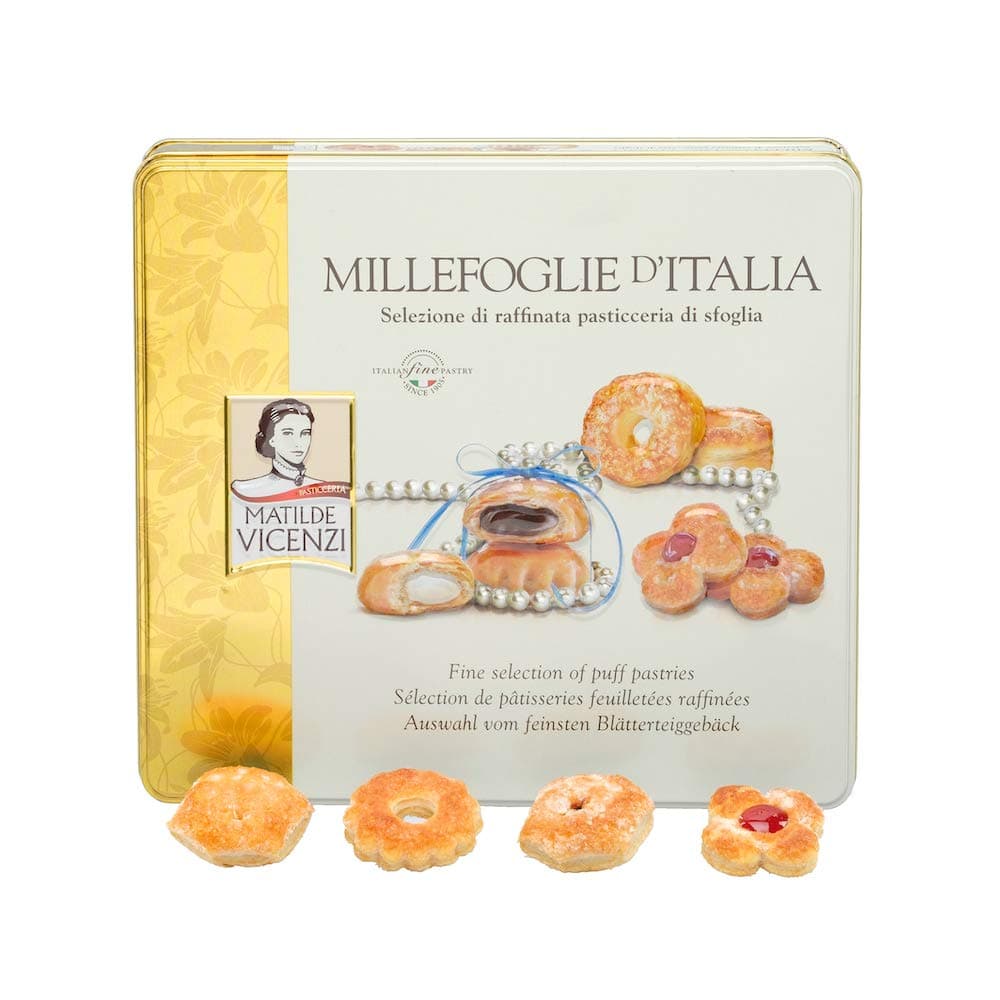 Pasticceria Matilde Vicenzi Millefoglie D'Italia by Matilde Vicenzi Assortment of Patisseries, Puff Pastries and Cookies Decorative Tin, 8.46 Ounce
