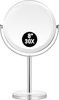 MIYADIVA 30X Magnifying makeup mirror, Double Sided 1X & 30X magnifying mirror with stand, Shaving Bathroom mirror Free Standing,Tabletop Vanity Mirror with 360°Rotation for Bathroom or Bedroom