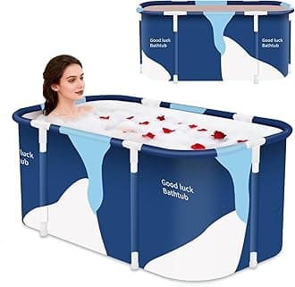 Portable Foldable Bathtub,Foldable Soaking Bathtub for Adults, Freestanding Bathtubs, Hot Bath Tub, Ice Bath, Family Bathroom SPA Tub 47.2x19.7x21.7inch (Milk)