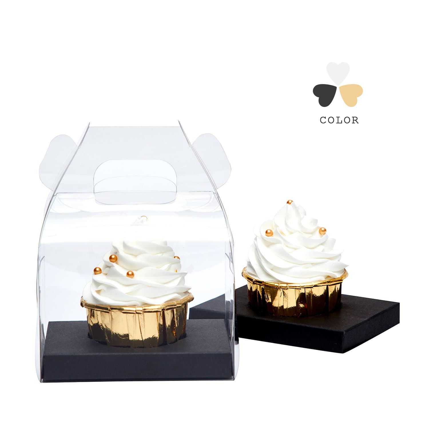 Yotruth Clear Cupcake Boxes Single With Handle and Black Insert 40 Pack BK40