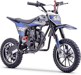 50cc Mini Dirt Bike, 4-Stroke Kids Gas Bike with Front Fork, Shock Absorber and Soft Seat Cushion, Max Load 165Lbs, Pull Start Cooperate Disc Brakes and Up to 25mph (Blue)