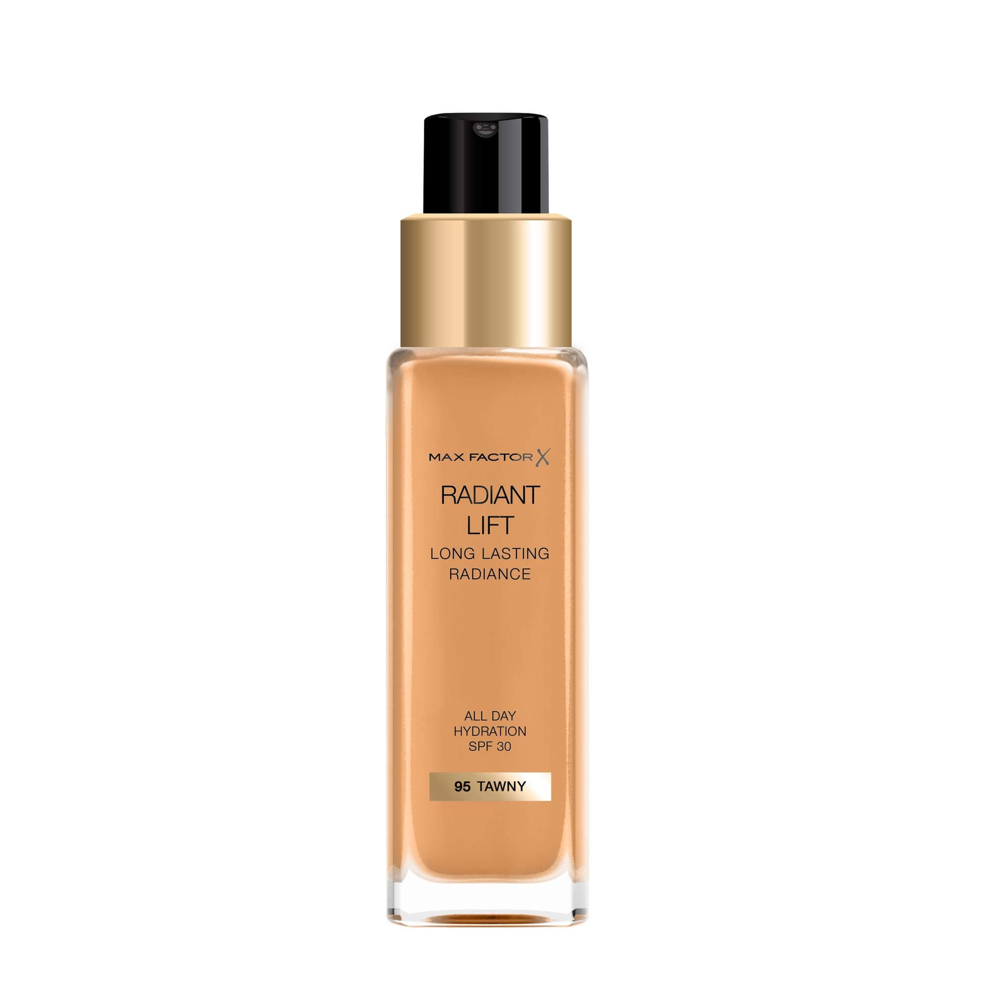 Max Factor Radiant Lift Liquid Pump Medium to Full Coverage Radiant Finish Foundation with SPF30 and Hyaluronic Acid, 095 Tawny, Dark Skin Tone, 30ml