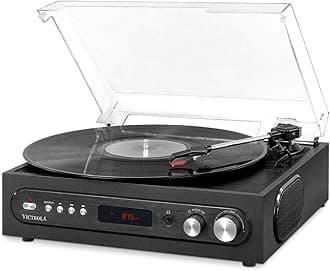 Victrola 3-in-1 Turntable – 3-Speed (33 1/3, 45, 78 RPM) Bluetooth Record Player with FM Radio, & Built-In Stereo Speakers, 3.5 Aux In & RCA Output, Wireless Music Streaming, Dust Cover (Black)