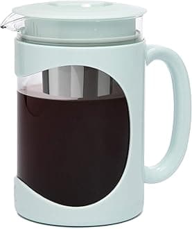 Primula Burke Deluxe Cold Brew Iced Coffee Maker, Comfort Grip Handle, Durable Glass Carafe, Removable Mesh Filter, Perfect 6 Cup Size, Dishwasher Safe, 1.5l, Aqua