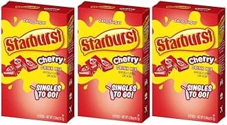 SINGLES TO GO! Starburst Go Powdered Drink Mix, Cherry, 3 Boxes with 6 Packets Each - 18 tal Servings, Sugar-Free Drink Powder, Just Add Water, 6 count (Pack of 3)
