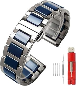 SINAIKELuxury Black White Blue Green Brown Pink Ceramic Watch Band Stainless Steel Watch Bracelets Deployment Clasp Metal Watch Strap for Men Women 14mm 16mm 18mm 20mm 22mm