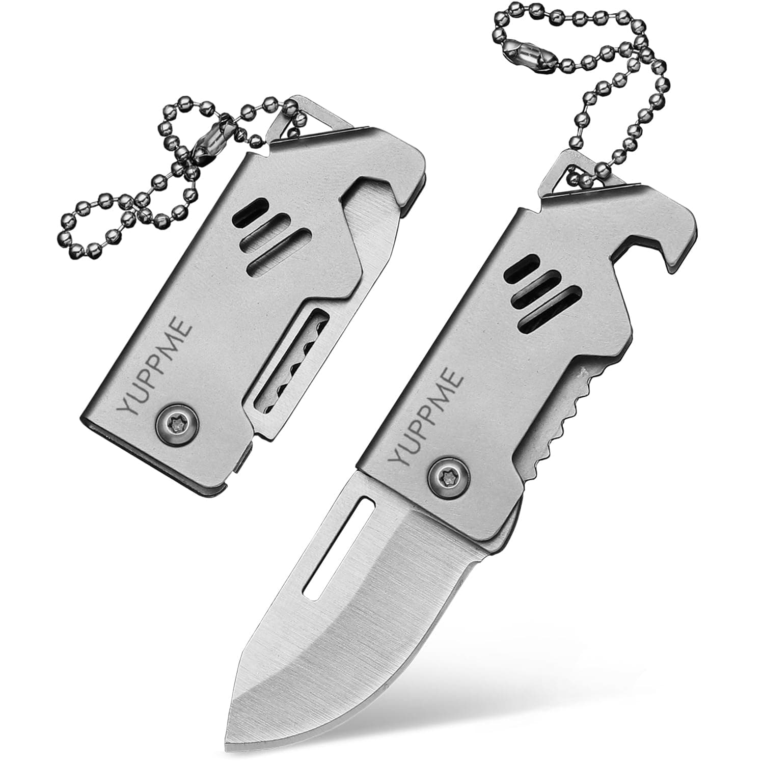 2-Pack Mini Keychain Knife, Small Folding Pocket Knives for Men Women, Portable Cute Box Cutter with Bottle Opener