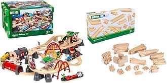 BRIO World 33052 Deluxe Railway Set | Wooden Toy Train Set for Kids Age 3 and Up, Green & 33772 Special Track Pack | 50 Pieces of Wooden Tracks and Train Accessories for Kids Age 3 and Up
