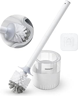 BOOMJOY Toilet Bowl Brush and Holder - Durable Head Toilet Cleaner Brush with Dense Bristles & Clear Base for Bathroom Deep Cleaning - Household Cleaning Accessories - White