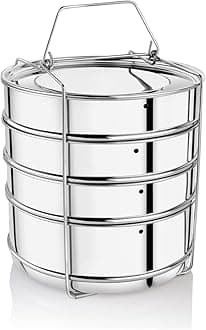Embassy Stainless Steel Cooker Separator | Suitable for 12 Litres Prestige Deluxe Plus Outer Lid Pressure Cookers |4 Containers with Lifter | Dimension 21.5x21.5x21 cm