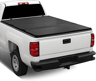 Auto Dynasty FRP Hard Tri-Fold Truck Bed Tonneau Cover Compatible with 2010-2025 Chevy Silverado GMC Sierra 1500, 2007-2025 Chevy GMC 2500HD 3500HD 8Ft Fleetside/Styleside Bed, Black Powdercoated