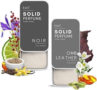 EM5™ Set of 2 Alcohol Free OMB Leather & Noir Solid Perfumes | Wax Perfumes for Men & Women | Non-Greasy Cologne | Strong & Lasting Fragrance | Gifting Pack for Him & Her