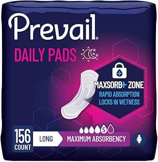 - Prevail Incontinence Bladder Control Pads for Women, Maximum Absorbency, Long Length, 39 Count (Pack of 4)