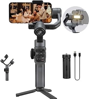 Smooth 5S Smartphone Gimbal Stabilizer 3-Axis with Built-in Fill Light for iPhone Android with Face Object Tracking for Vlog Video Live Stream INS YouTube (Smooth 5 Upgrade Version)-Gray