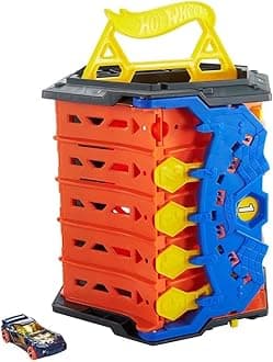 Roll Out Raceway Track Set, Storage Bucket Unrolls into 5-Lane Racetrack for Multi-Car Play, Connects to Other Sets
