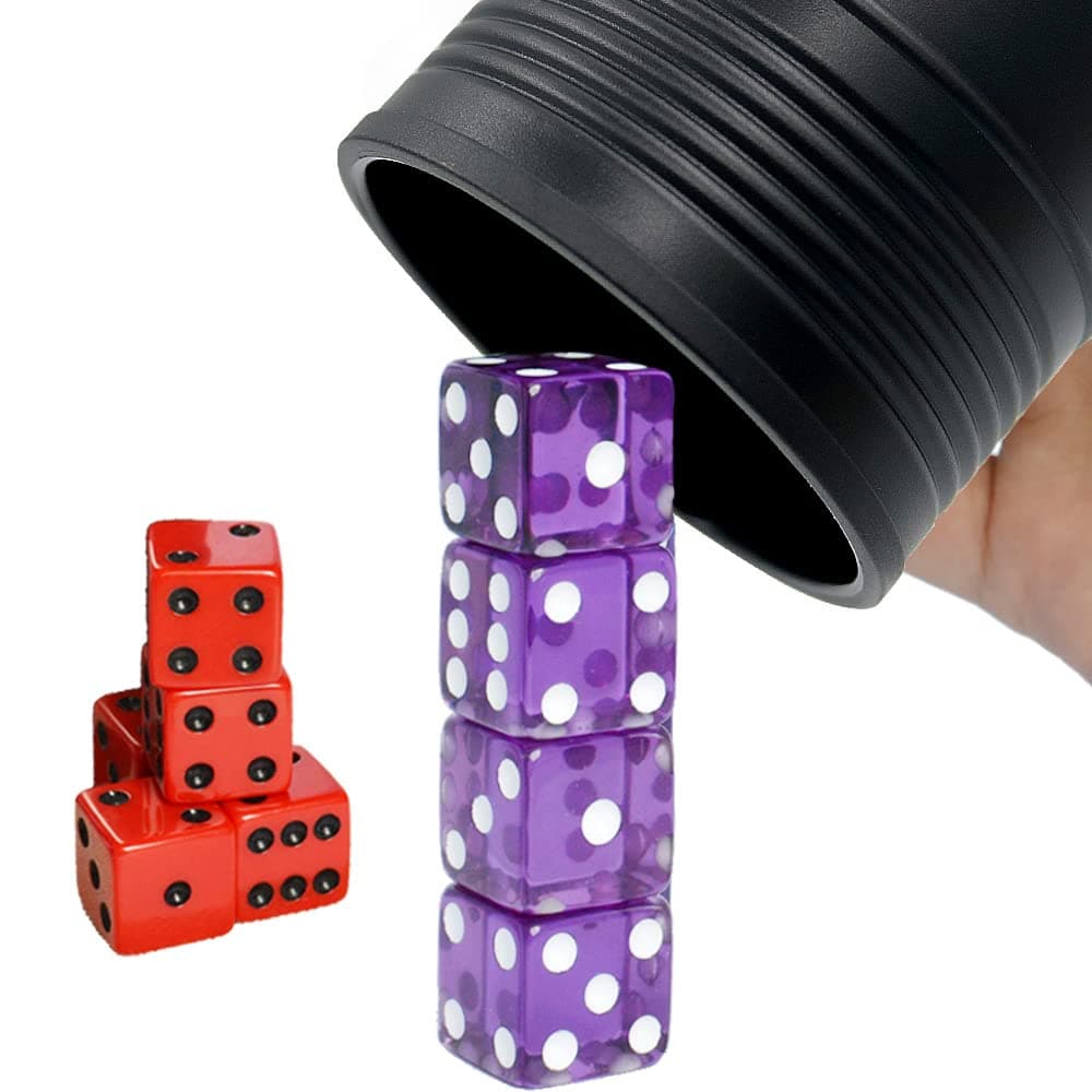 Dice Stacking Cup Set With 4 Pcs 19Mm And 5 Pcs 18Mm Standard 6 Sided Dices Straight Dice Cup With Storage Bag Dice Cup Shaker With Magic Tricks Instruction Black for Kids
