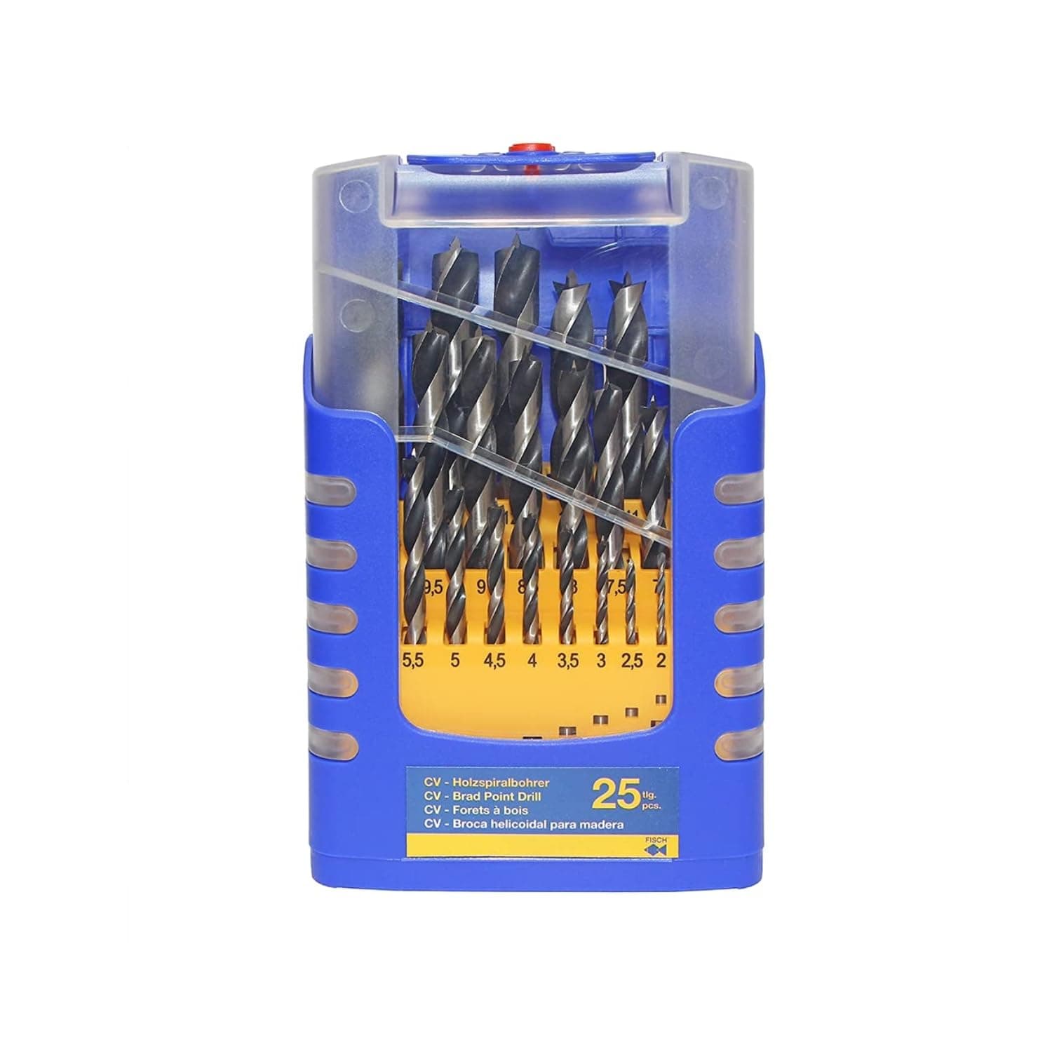 Fisch Brad Point Drill Bit Set, 25-Piece Chrome Vanadium Wood Drill Bits, Sizes from 1mm - 13mm" FSF-364740