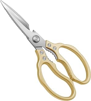CGBE Kitchen Shears, Heavy Duty Dishwasher Safe Tijeras de Cocina, Multi-Purpose Sharp Cooking Scissors for Chicken, Poultry, Fish, Meat, Herbs - Gold
