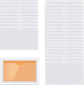 30pcs Self-Adhesive Business Card Protecror,Waterproof Clear Adhesive Label Pockets,Transparent Label Holder with White Card for Cabinet,Storage Bin,Supermarket,Bookself,Mailbox,Tag,Drawers