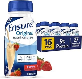 Ensure Original Strawberry Nutrition Shake | Small Meal Replacement Shake | Ready To Drink | 9g Protein, 27 Vitamins and Minerals | 8 fl oz - 16 Pack