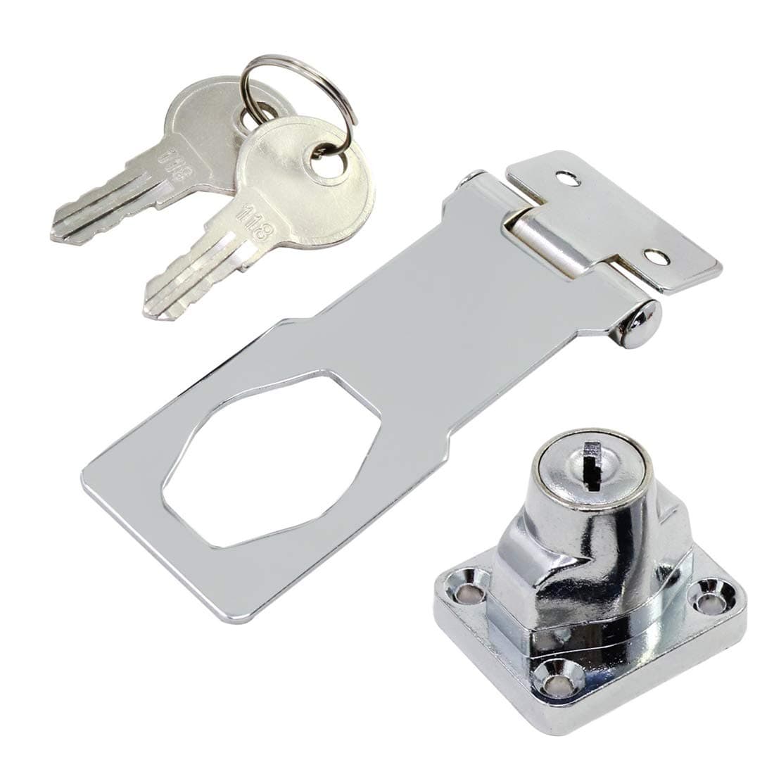 Twist Knob Keyed Locking Hasp For Small Doors, Cabinets And More, Steel, Lock In Chrome Plated, Metallics