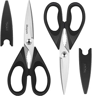 iBayam Kitchen Shears, Heavy Duty Meat & Poultry Scissors, Dishwasher Safe Stainless Steel Utility Scissors, 2-Pack, Black