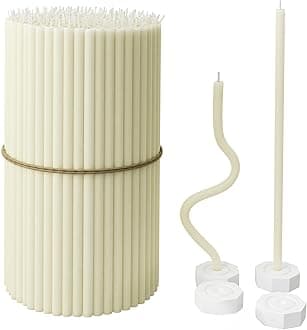 BlueBee Pure Beeswax Candles Bulk for Home - 100pcs Tall Thin Taper Candles + 4 Holders, Honey Scent, Smokeless, Long-Burn, All Natural for Church Prayer, Hanukkah, Birthday Cake