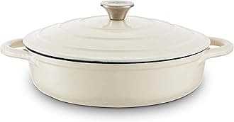 Barbary & Oak BO800253CRM Shallow Cast Iron Casserole Pan with Durable Enamel Interior, 28cm, Camembert Cream