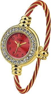 Blekon Collections Women's Cuff Watch - Round Analog Display Arabic Numbers 23mm Case Wire Bracelet Watch for Women Elegant Cable Cuff Bangle Wrist Watch