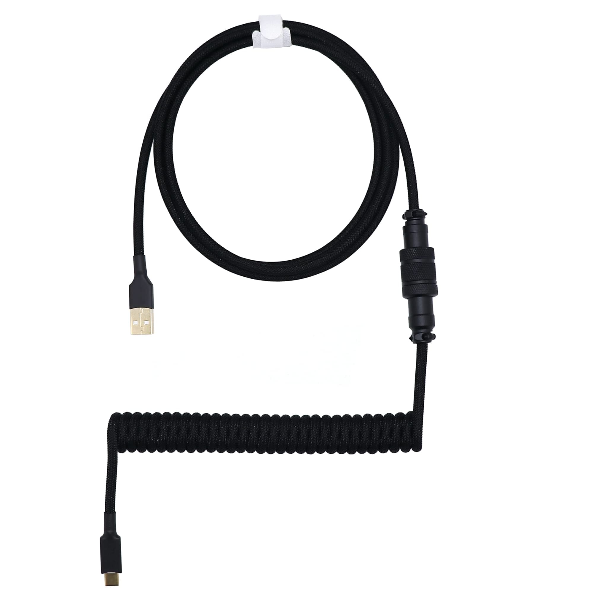 Kraken Coiled Keyboard Cable - Artisan Coiled USB C Cable with Aviator Connector for Mechanical Gaming Keyboards (Pure Black)