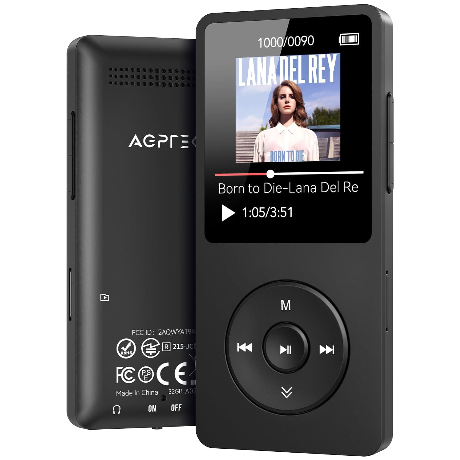 A02 MP3 Player with Bluetooth 5.3, 1.8 inch Screen Portable Music Player with Speaker, FM Radio, Voice Recorder, Supports Expanded Up to 128GB(Black, 32GB)