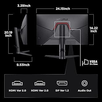 KOORUI Monitor, 27" QHD IPS Gaming Monitor, 170Hz, 1ms, HDR400, Compatibility G-Sync and FreeSync, Tilt Pivot Swivel Vertical Height Adjustable，2 HDMI 2.0 & 1 DisplayPor 1.4, 27E3Q