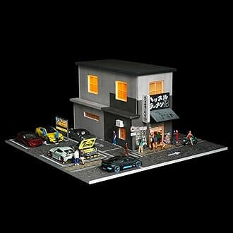 Bivitre 1/64 Diorama Display Case Garage with LED Lights - Compatible with Hot Wheels Matchbox Mini GT Diecast Cars, for 1:64 Model Car Display and Show Off (Ramen)