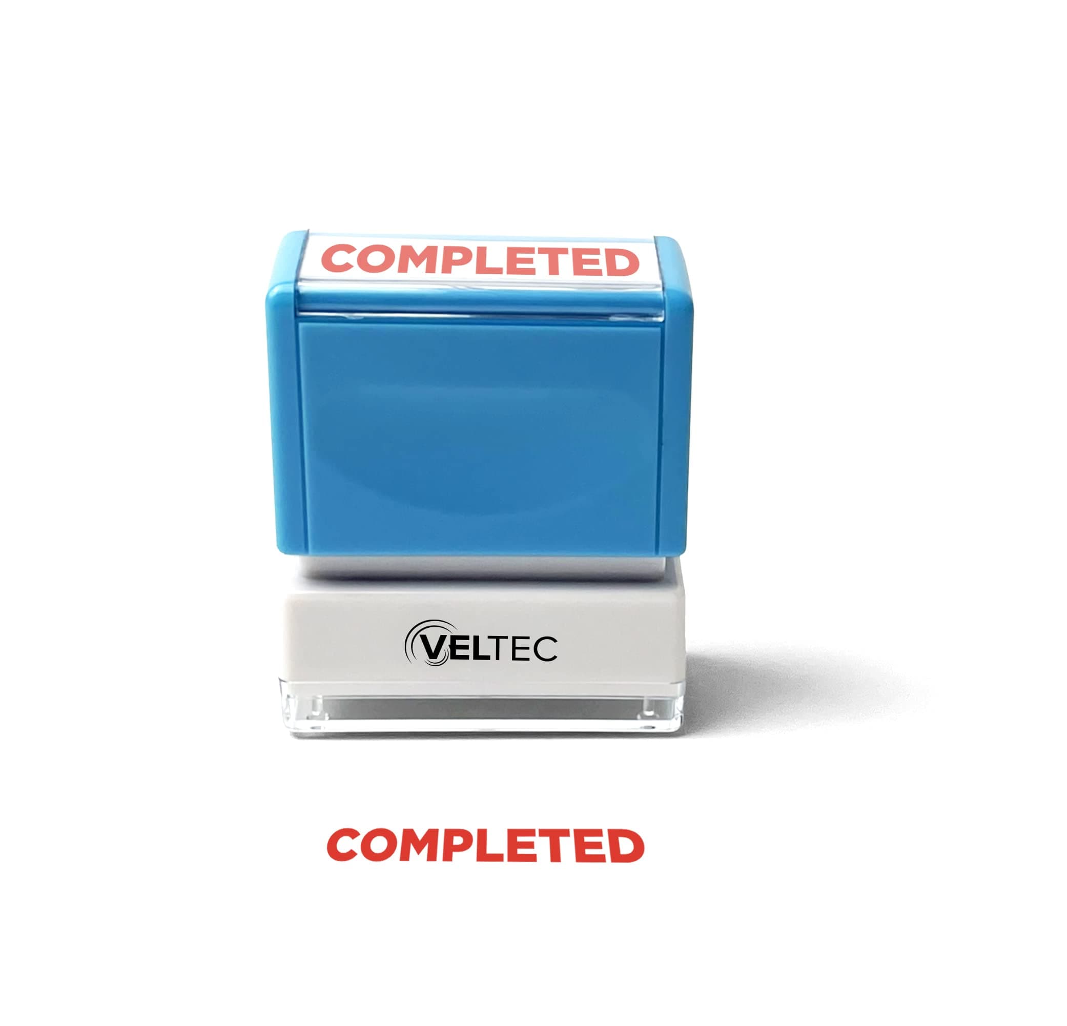 Veltec Premium Pre-Inked Message Stamp, Red Ink (Completed)