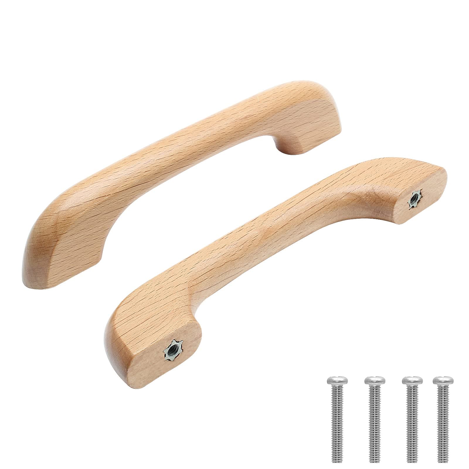 Uenhoy 10 Pcs Natural Wood Cabinet Pulls Handles Solid Wood Handles for Kitchen Cabinets and Drawers - 5" Length, 3-3/4" (96mm) Hole Spacing