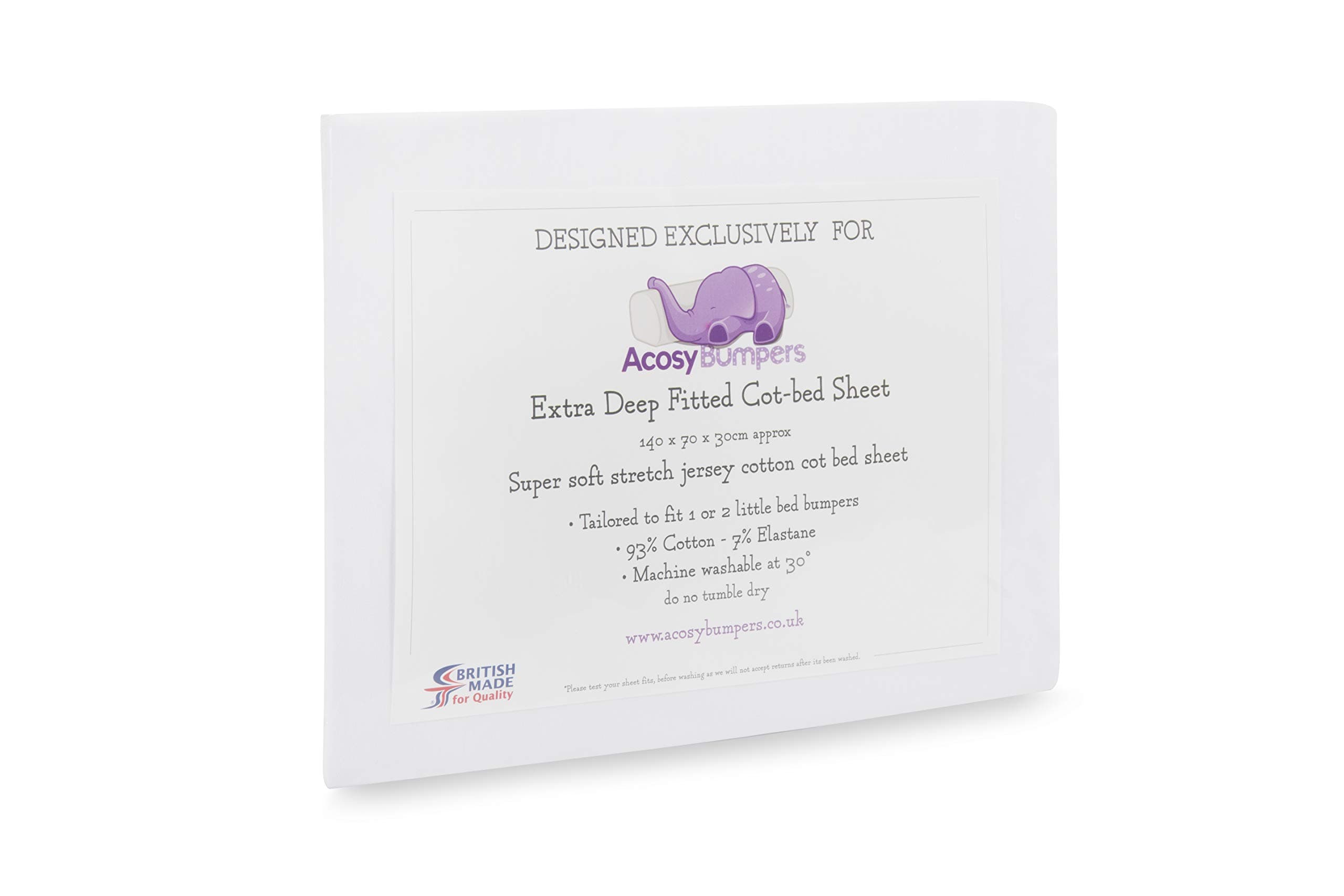 Extra Deep Fitted COTBED Sheet - Designed Exclusively for Acosy Bumpers - Super Soft Stretch Jersey Fabric.